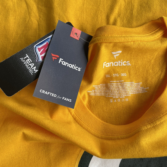 Fanatics Green Bay Packers Logo Shirt 3X Cotton Yellow Football NFL Cheesehead - Picture 4 of 8